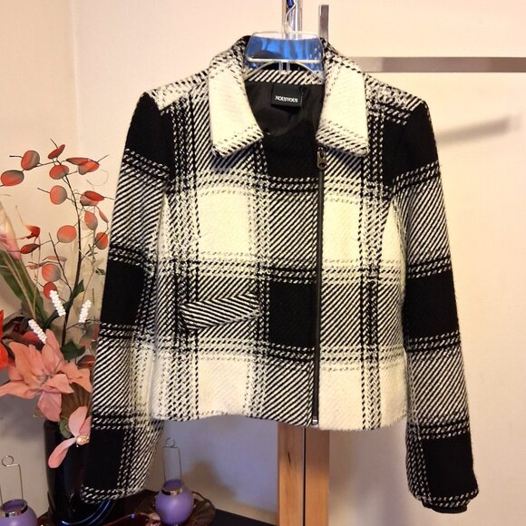 NWT NOUSVOUS Women's Black White Lined Blazer Zip Blazer Jacket Size M 10 - Picture 10 of 16